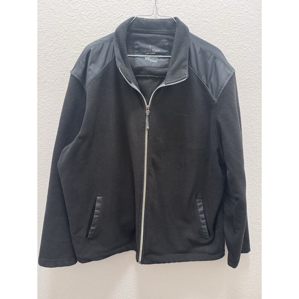 Calvin Klein Black Jacket Full Zip Zipper Logo Accents Stand-Up Collar Size XXL